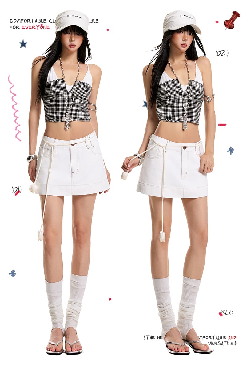 26ss 2026 아메리칸 레트로 화이트 미니 스커트 슬림해 보이는 A라인 스커트 다용도 편안함 로우 웨이스트 봄 여름 새로운 핫걸 상세 이미지 2