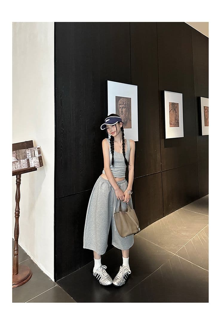 3 색 아메리칸 레트로 펌프 로프 루즈핏 와이드 레그 팬츠 느긋한 다용도 허리밴드 7부 바지 여름 캐주얼 바지 여성 상세 이미지 11