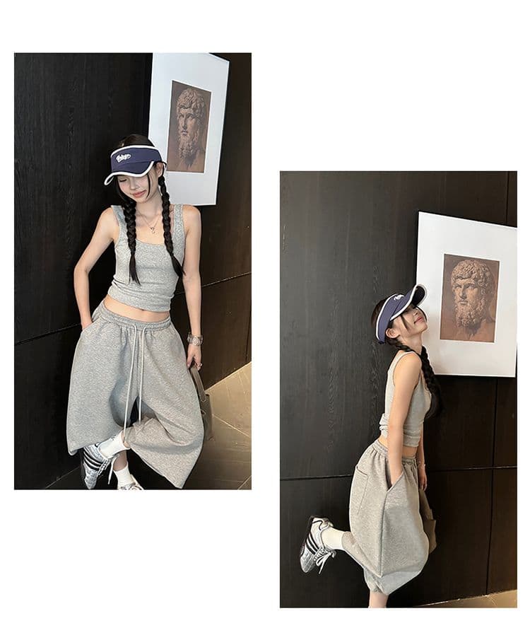 3 색 아메리칸 레트로 펌프 로프 루즈핏 와이드 레그 팬츠 느긋한 다용도 허리밴드 7부 바지 여름 캐주얼 바지 여성 상세 이미지 12