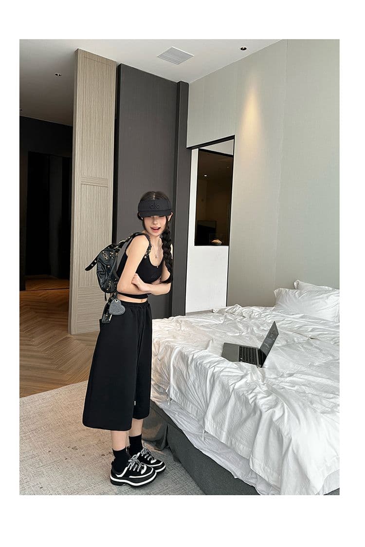 3 색 아메리칸 레트로 펌프 로프 루즈핏 와이드 레그 팬츠 느긋한 다용도 허리밴드 7부 바지 여름 캐주얼 바지 여성 상세 이미지 17