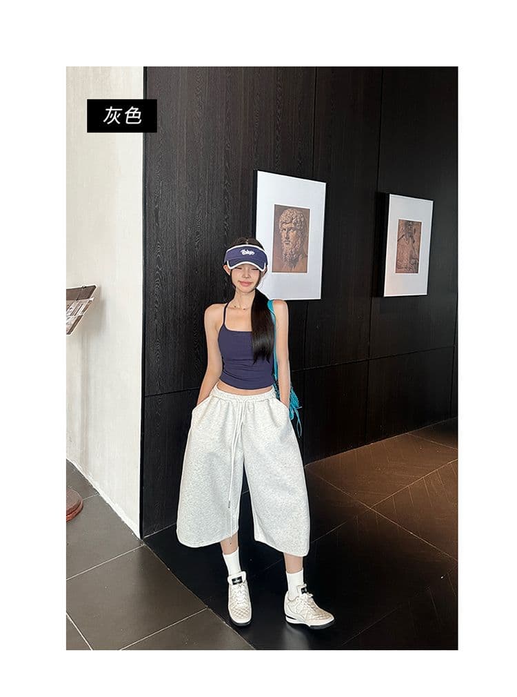 3 색 아메리칸 레트로 펌프 로프 루즈핏 와이드 레그 팬츠 느긋한 다용도 허리밴드 7부 바지 여름 캐주얼 바지 여성 상세 이미지 23