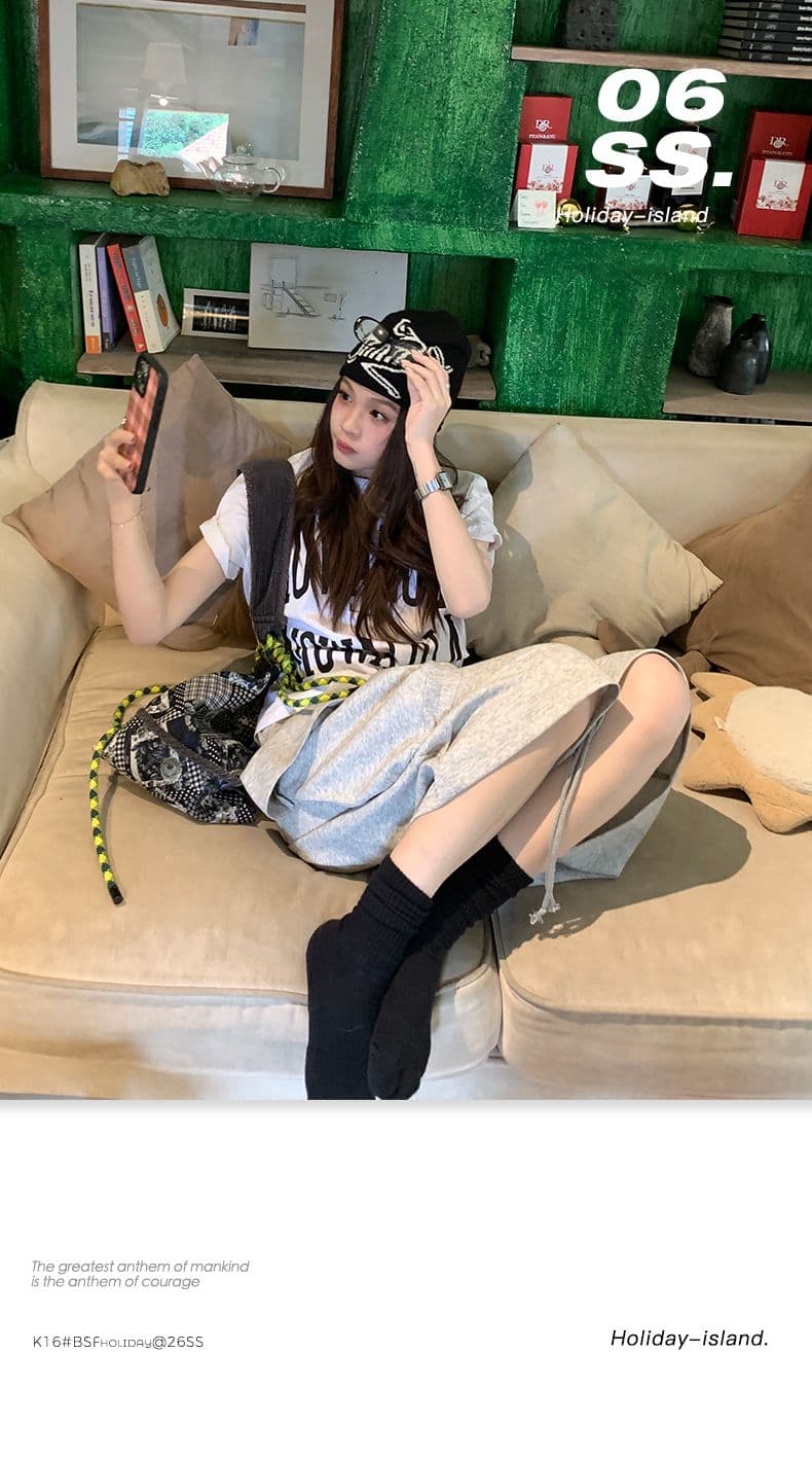 트로피컬 끝났어 여름 느긋한 일상 느슨함 다용도 스타일 회색 빅 포켓 별 바지 상세 이미지 1