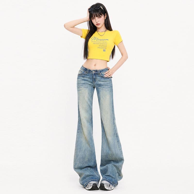 아메리칸 레트로 신축성 부츠컷 바지 로우 웨이스트 부츠컷 몸매 가꾸기 슬림해 보이는 핫걸 아니요 막대기 다리 데님 나팔 바지
