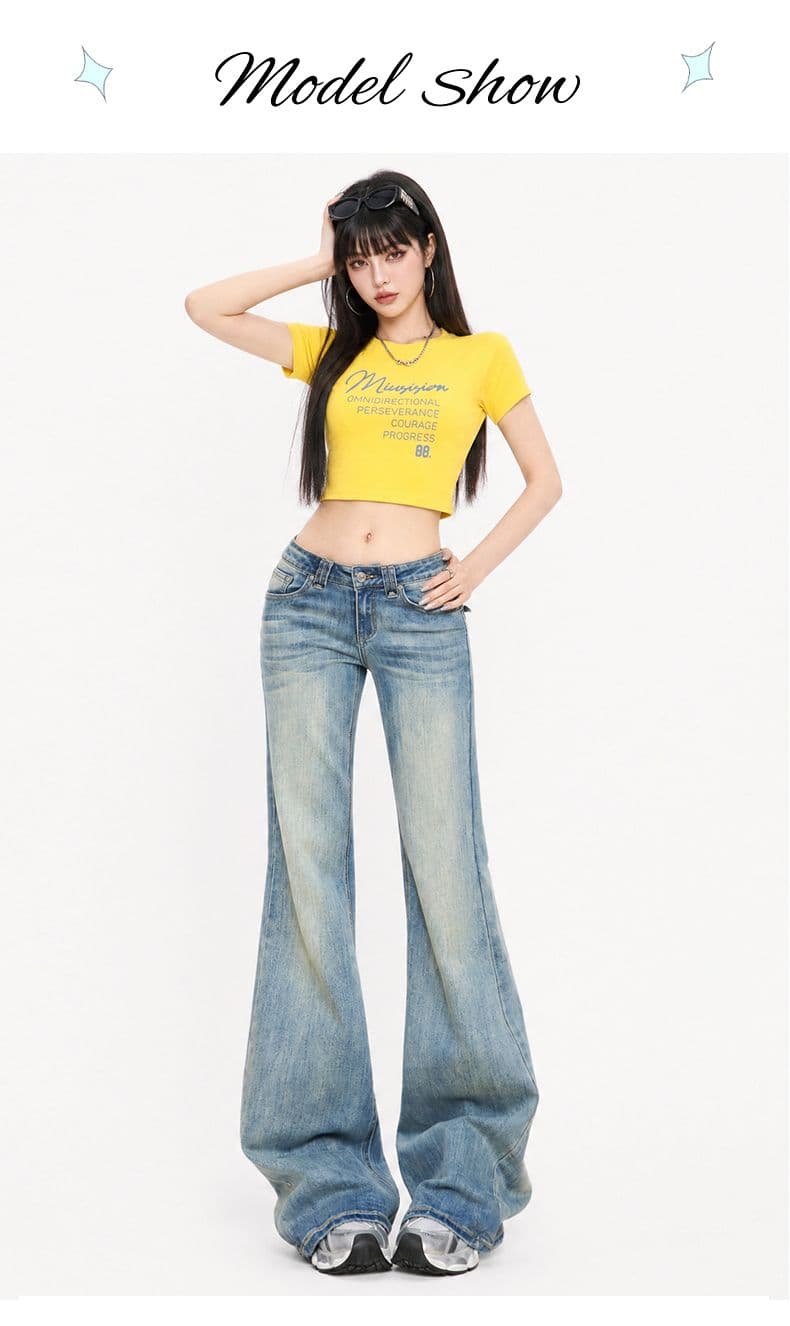아메리칸 레트로 신축성 부츠컷 바지 로우 웨이스트 부츠컷 몸매 가꾸기 슬림해 보이는 핫걸 아니요 막대기 다리 데님 나팔 바지 상세 이미지 6