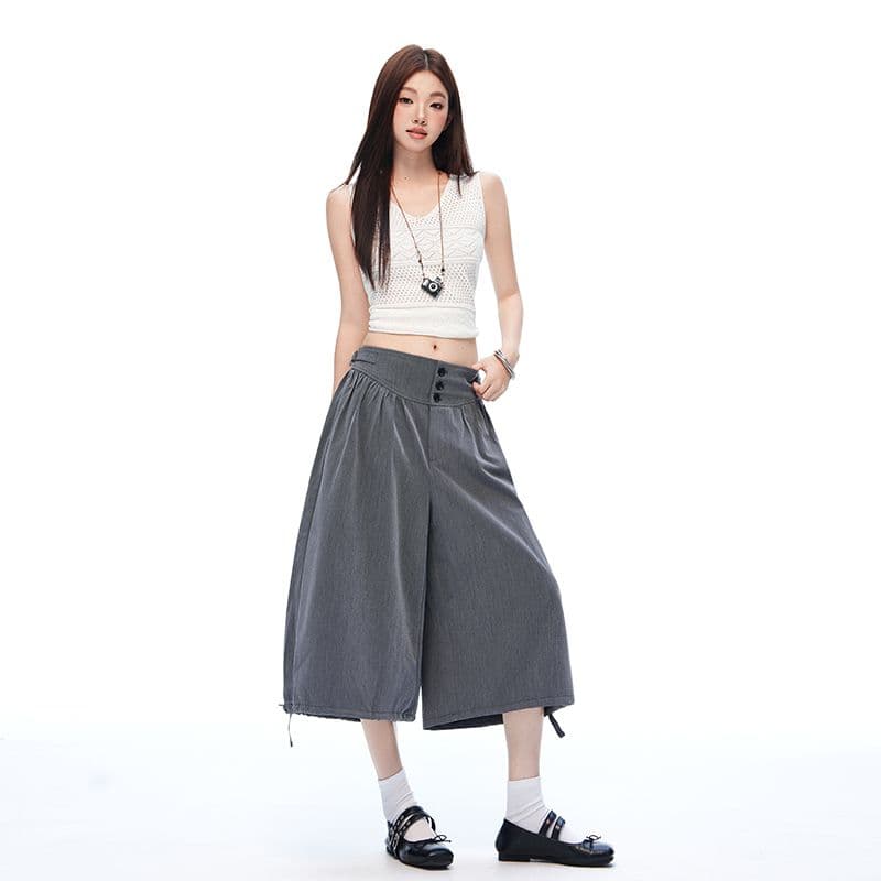 도루 센스 주름 루즈핏 넓은 다리 꽃밭 바지 펌프 로프 조거 바지 여름 새로운 7부 바지 이미지 5