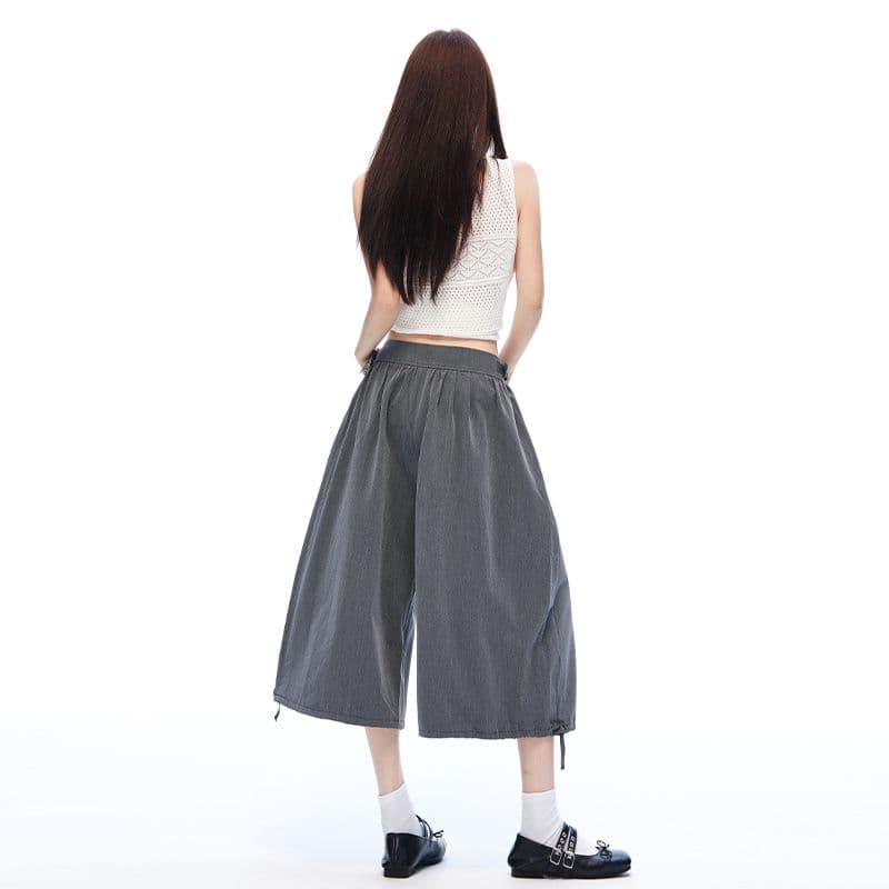 도루 센스 주름 루즈핏 넓은 다리 꽃밭 바지 펌프 로프 조거 바지 여름 새로운 7부 바지 이미지 4