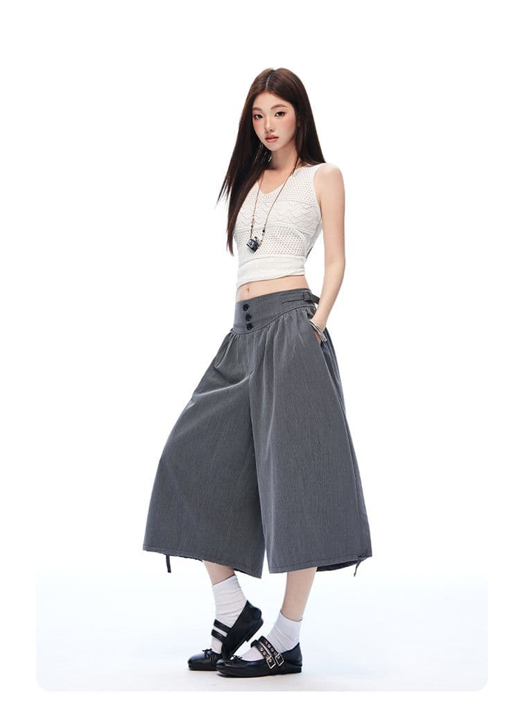 도루 센스 주름 루즈핏 넓은 다리 꽃밭 바지 펌프 로프 조거 바지 여름 새로운 7부 바지 상세 이미지 9