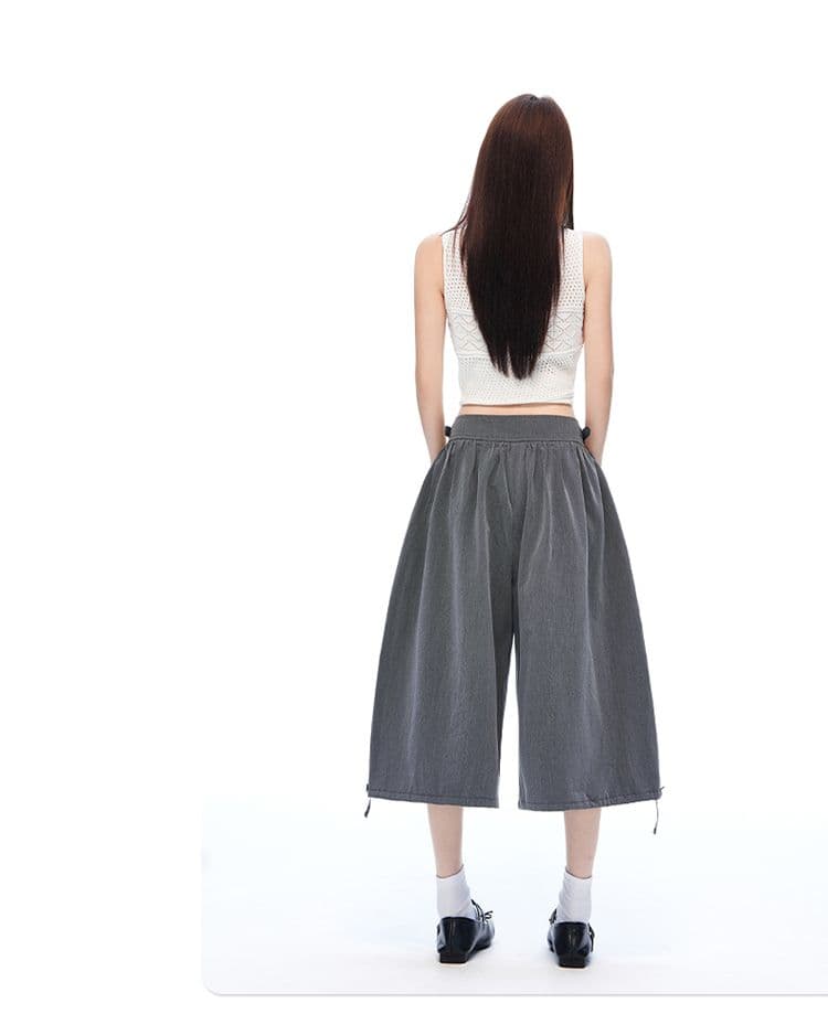 도루 센스 주름 루즈핏 넓은 다리 꽃밭 바지 펌프 로프 조거 바지 여름 새로운 7부 바지 상세 이미지 13