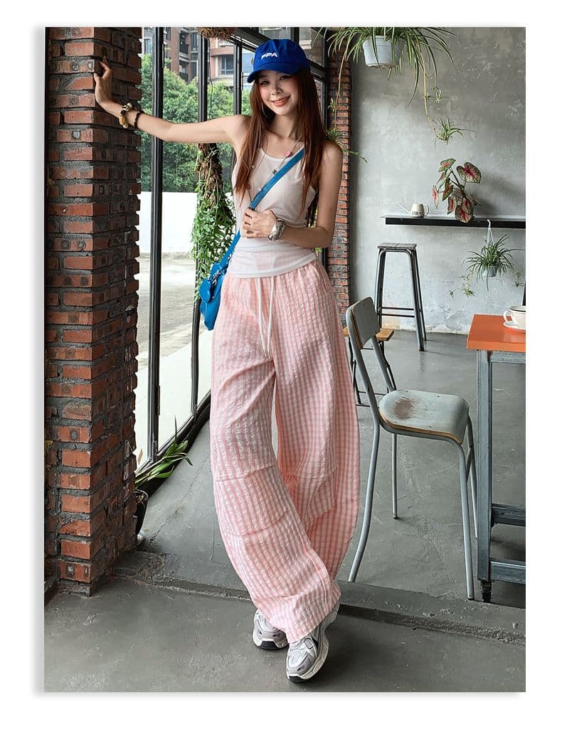 여름 새로운 체크무늬 모통이 칼 캐주얼 바지 여성 2026 얇은 스타일 루즈핏 다용도 도루 센스 느긋한 바람 바닥 청소 바지 상세 이미지 23
