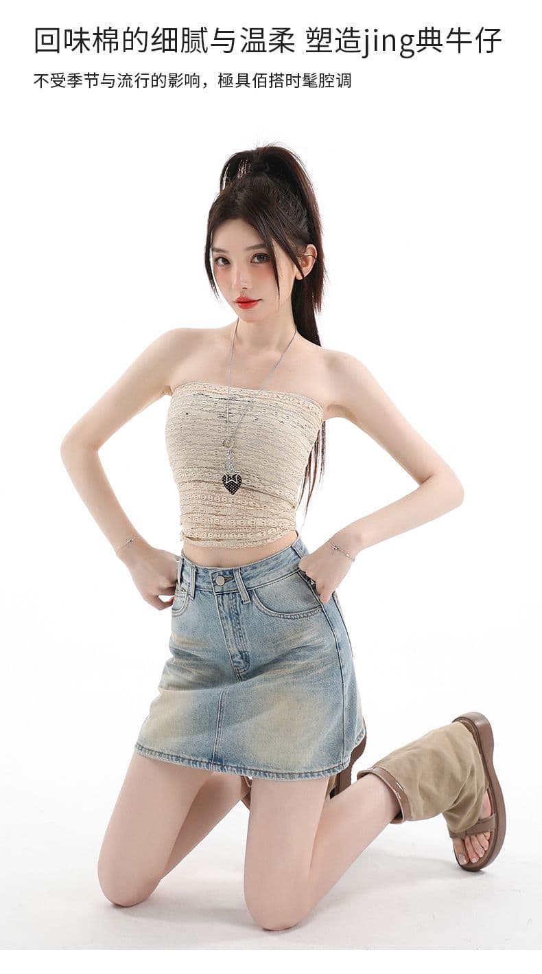 여름 새로운 마 오래된 워싱 데님 반신 미니 스커트 여성 다용도 슬림해 보이는 한 마디 노출 방지 타이트 스커트 상세 이미지 15