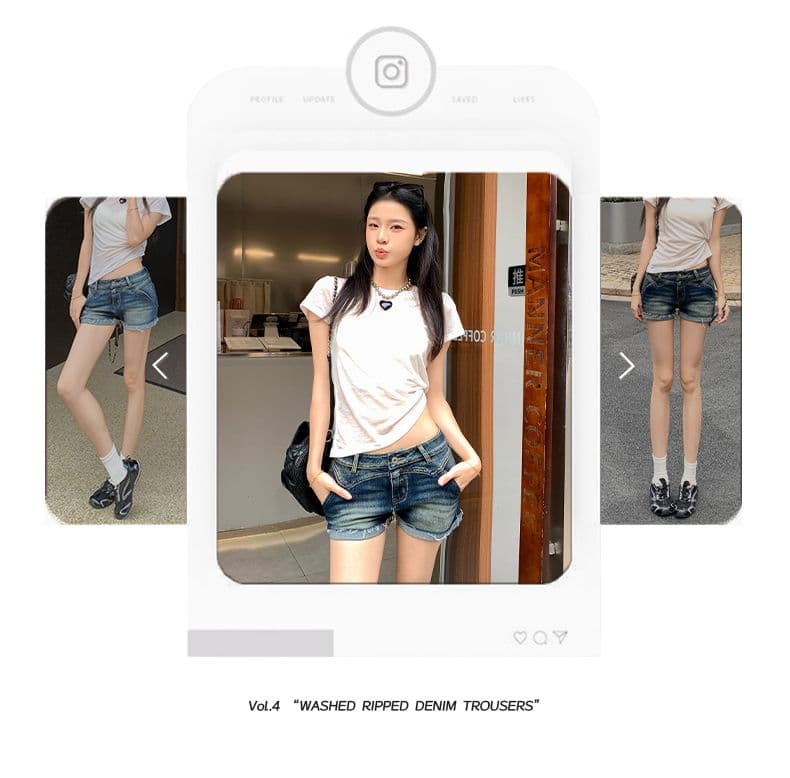 아메리칸 레트로 워시 물 마 오래된 뒤집다 측면 데님 반바지 여성 상세 이미지 2