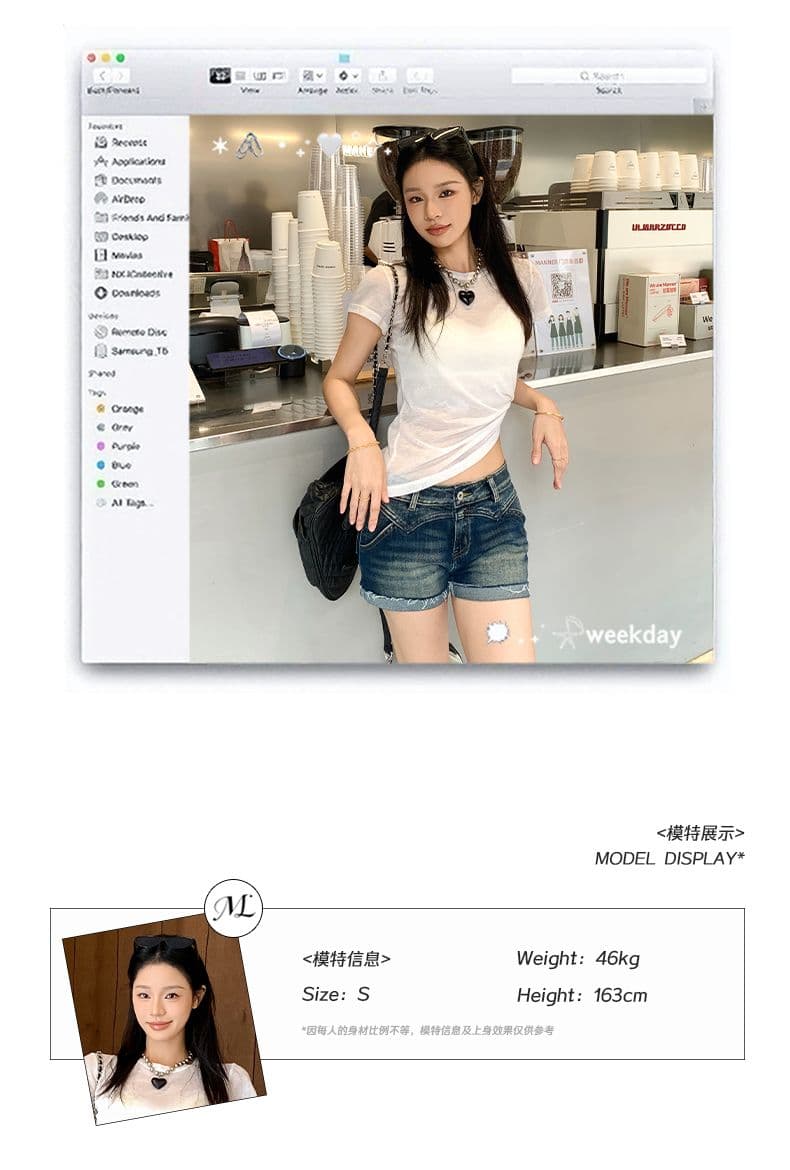 아메리칸 레트로 워시 물 마 오래된 뒤집다 측면 데님 반바지 여성 상세 이미지 6