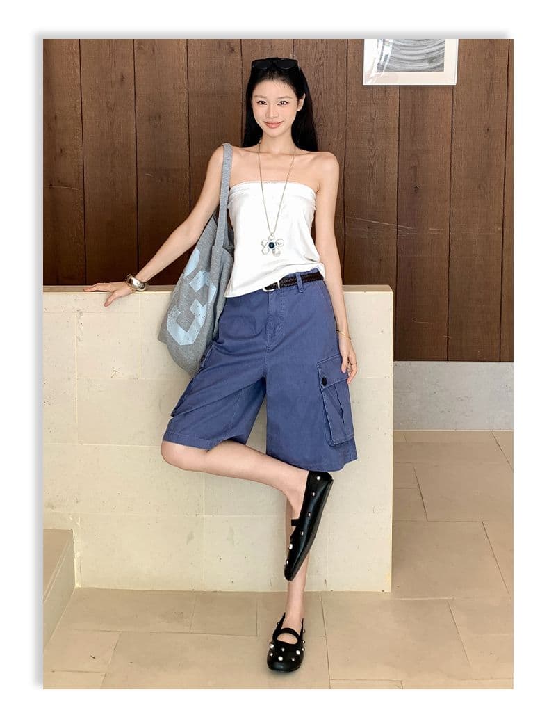 아메리칸 레트로 법 일 블루 빅 포켓 루즈핏 데님 다섯 노동 분업 바지 여성 상세 이미지 11