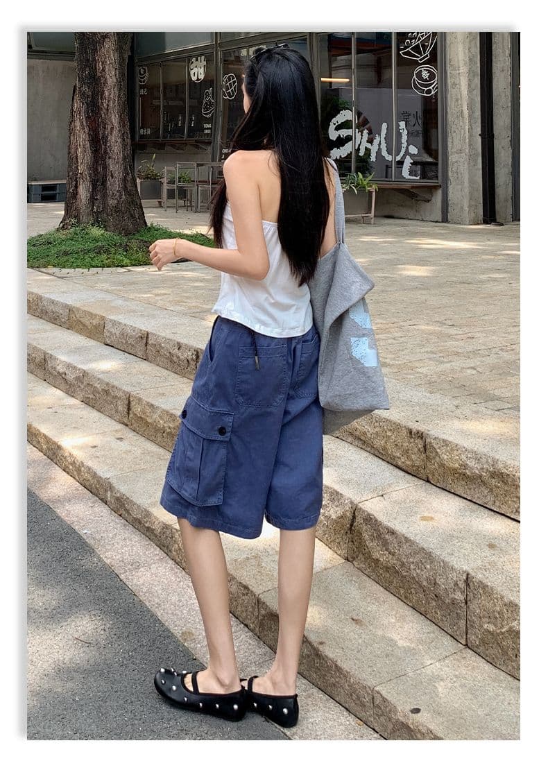 아메리칸 레트로 법 일 블루 빅 포켓 루즈핏 데님 다섯 노동 분업 바지 여성 상세 이미지 19