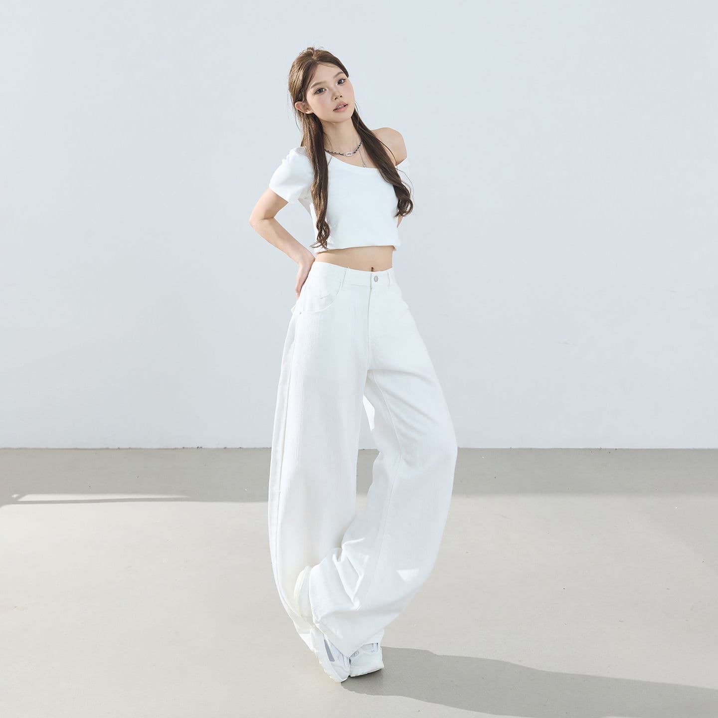아메리칸 레트로 루즈핏 와이드 레그 팬츠 이후 부서 버클 디자인 수 있습니다. 조정 모통이 칼 바지 다용도 청바지 여성 새로운 이미지 2