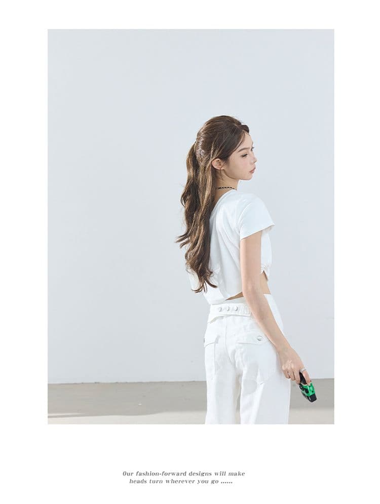 아메리칸 레트로 루즈핏 와이드 레그 팬츠 이후 부서 버클 디자인 수 있습니다. 조정 모통이 칼 바지 다용도 청바지 여성 새로운 상세 이미지 8