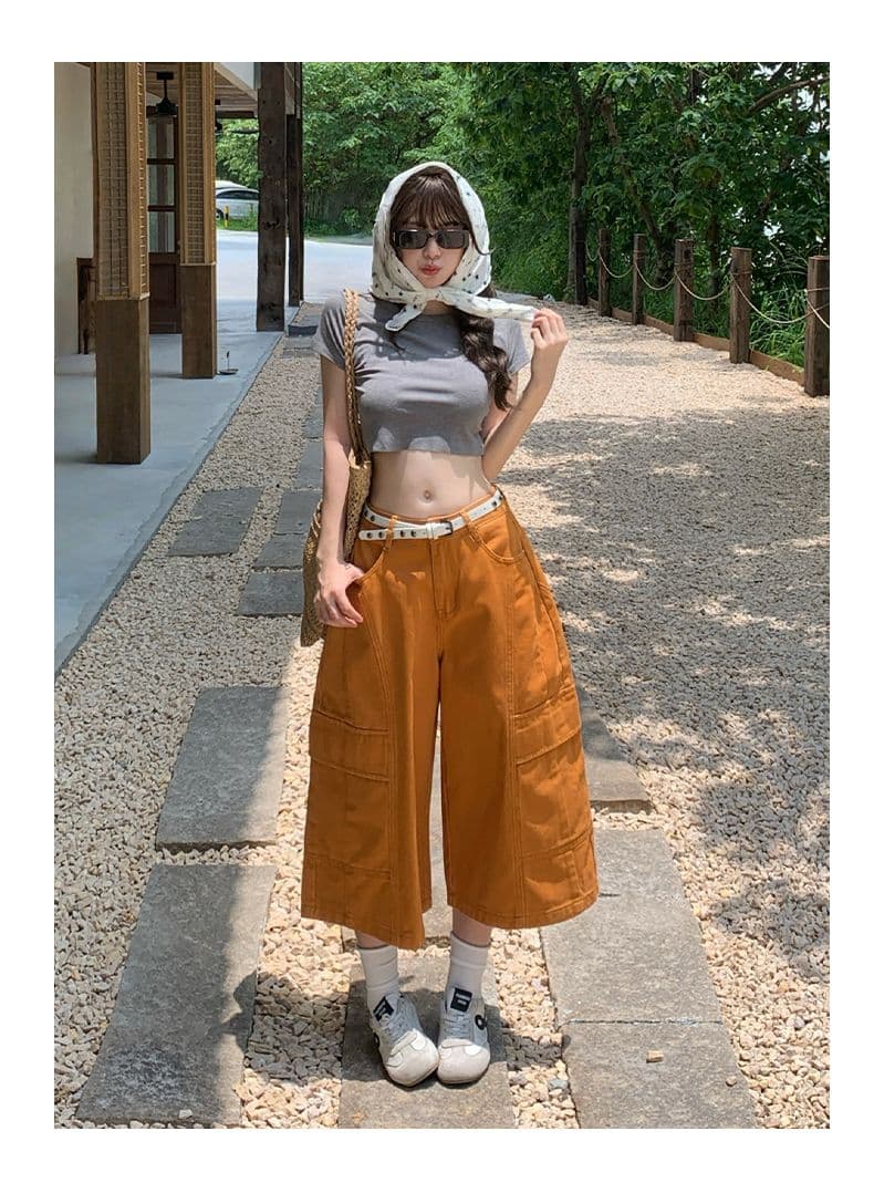 도파민 주황색 넓은 다리 워크웨어 7부 바지 여성 2026 여름 새로운 디자인 센스 루즈핏 슬림해 보이는 캐주얼 바지 상세 이미지 31