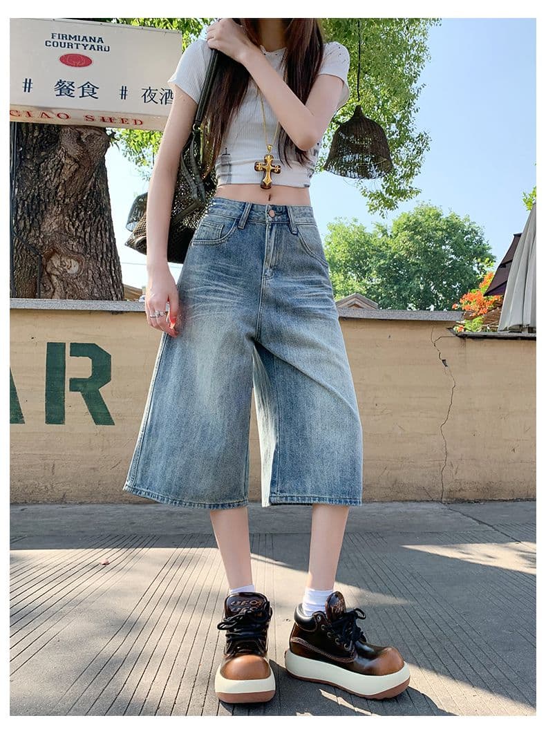 베이지 색 아메리칸 루즈핏 7 점 청바지 여성 여름 개성 디자인 루즈핏 넓은 다리 높음 거리 스트레이트 바지 여성 상세 이미지 13