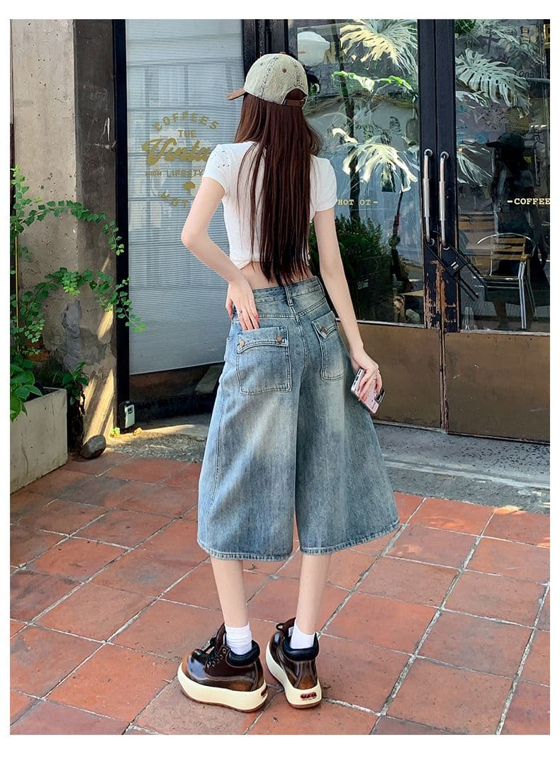 베이지 색 아메리칸 루즈핏 7 점 청바지 여성 여름 개성 디자인 루즈핏 넓은 다리 높음 거리 스트레이트 바지 여성 상세 이미지 15