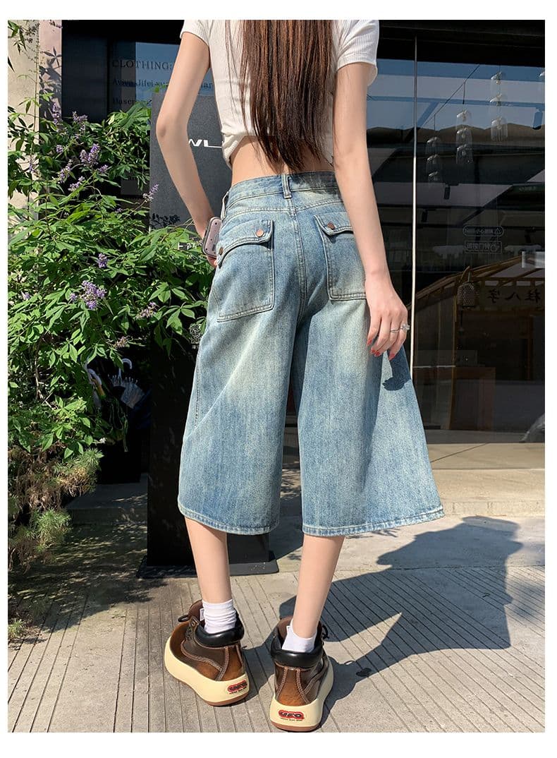 베이지 색 아메리칸 루즈핏 7 점 청바지 여성 여름 개성 디자인 루즈핏 넓은 다리 높음 거리 스트레이트 바지 여성 상세 이미지 19