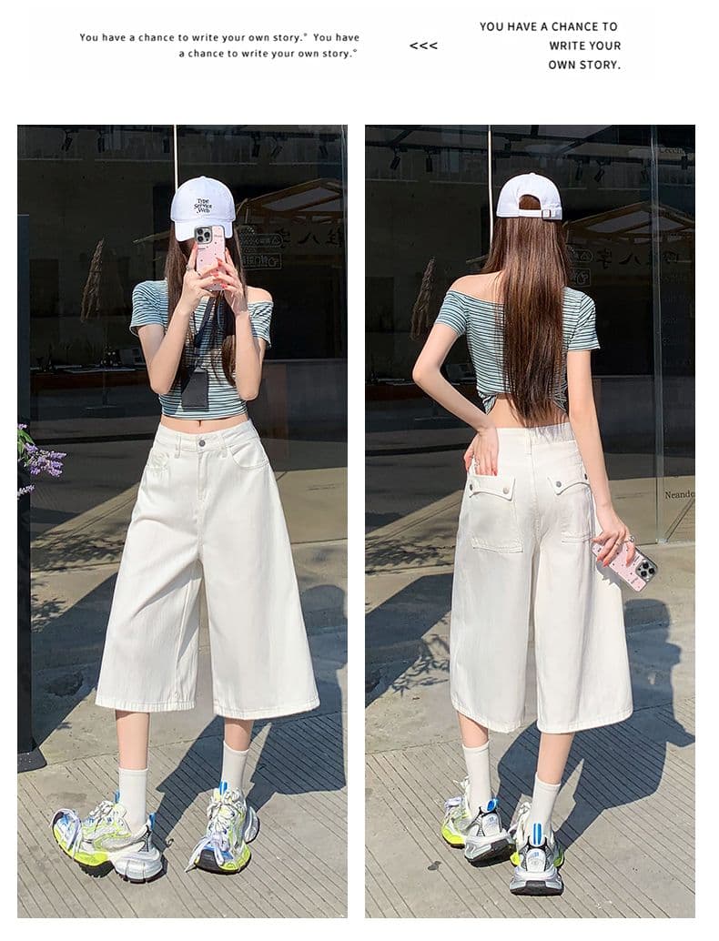베이지 색 아메리칸 루즈핏 7 점 청바지 여성 여름 개성 디자인 루즈핏 넓은 다리 높음 거리 스트레이트 바지 여성 상세 이미지 27