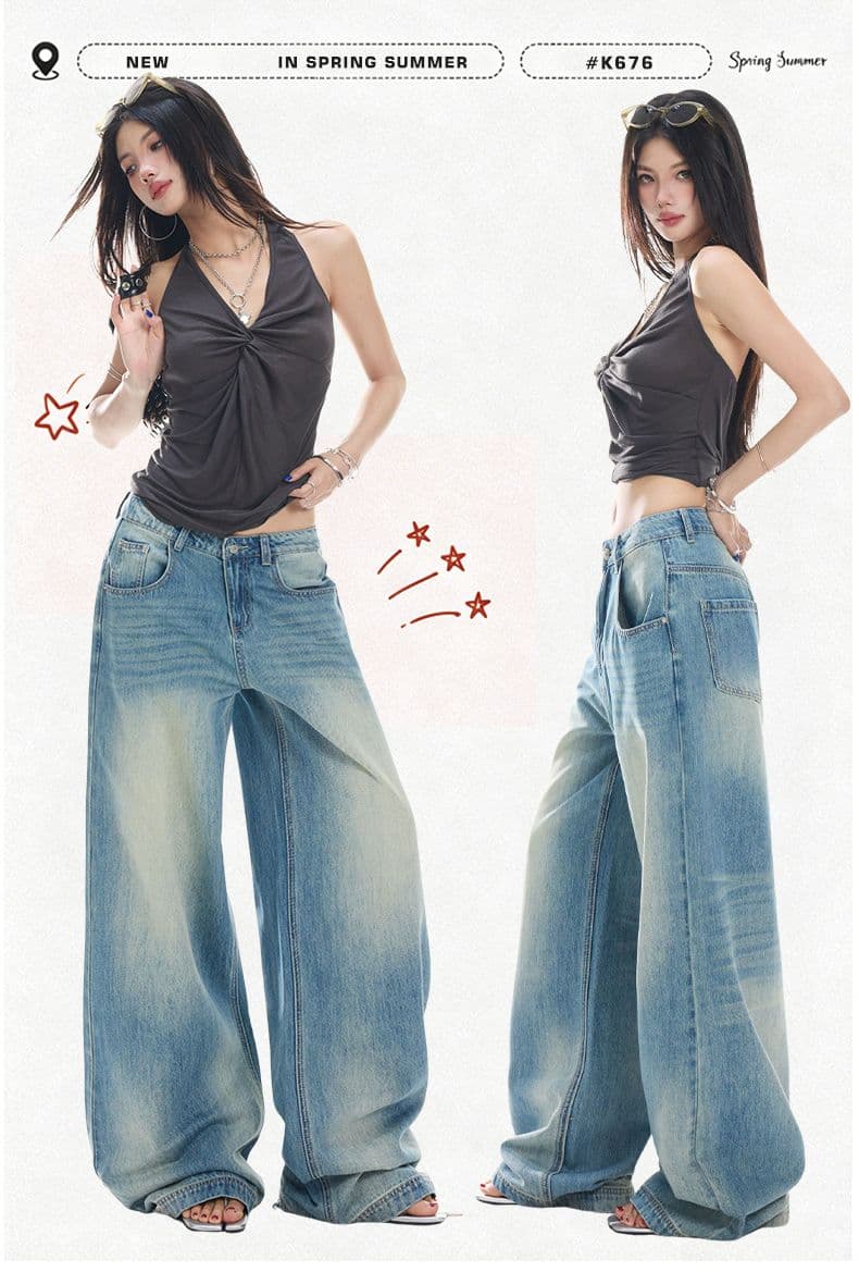 cz 블루스 켄팅 도루 피하다. 부드러운 데님 고차 워싱 연삭 흰 머리카락 반드시 넓은 다리 청바지 상세 이미지 1