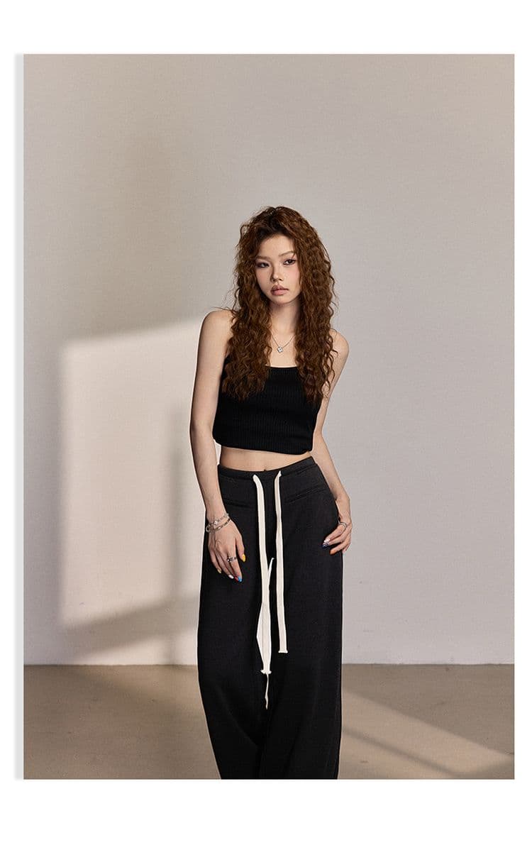 2 색 아메리칸 레트로 루즈핏 와이드 레그 팬츠 도루 센스 바닥 청소 다용도 허리밴드 펌프 로프 스트레이트 캐주얼 바지 여성 상세 이미지 24