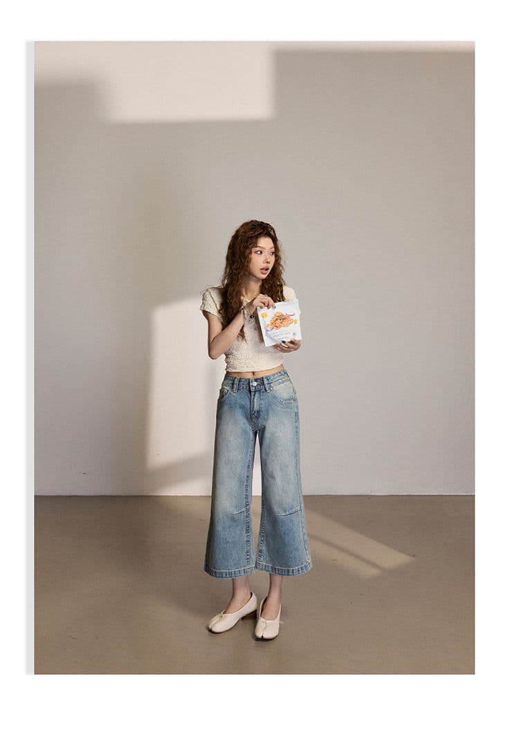 아메리칸 레트로 마 오래된 로우 웨이스트 루즈핏 나팔 바지 도루 센스 다용도 7부 바지 여름 새로운 청바지 여성 상세 이미지 10