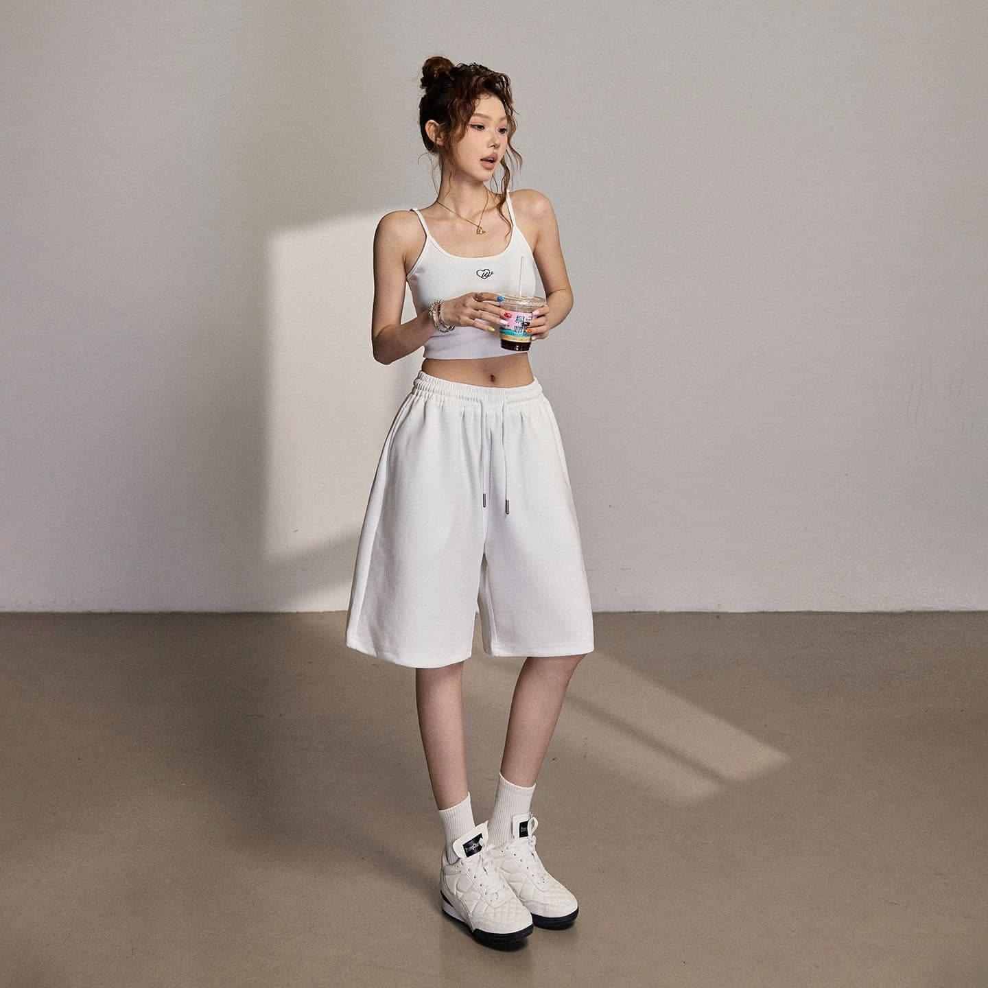 2 색 아메리칸 레트로 루즈핏 와이드 레그 팬츠 허리밴드 펌프 로프 다용도 스트레이트 오부 바지 여름 캐주얼 바지 여성 이미지 2