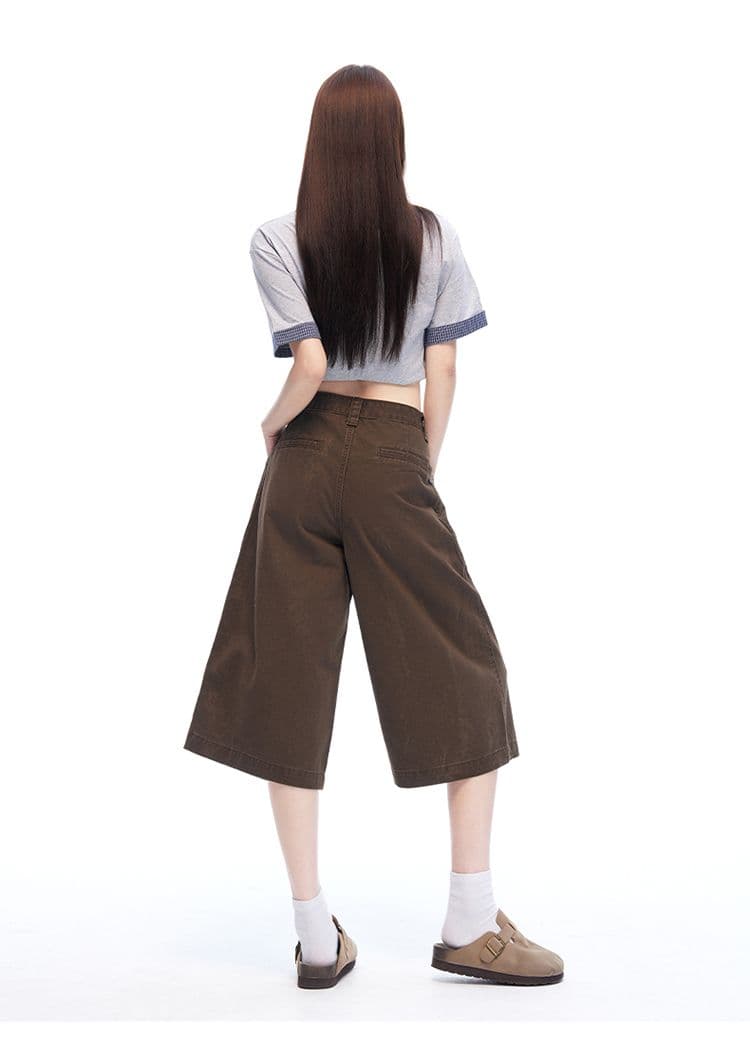새로운 커피 색상 아메리칸 레트로 리버스 마모 디자인 센스 캐주얼 여성 루즈핏 스트레이트 넓은 다리 7부 바지 상세 이미지 8