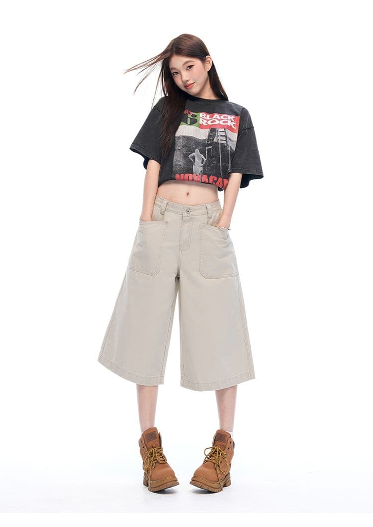 새로운 커피 색상 아메리칸 레트로 리버스 마모 디자인 센스 캐주얼 여성 루즈핏 스트레이트 넓은 다리 7부 바지 상세 이미지 15