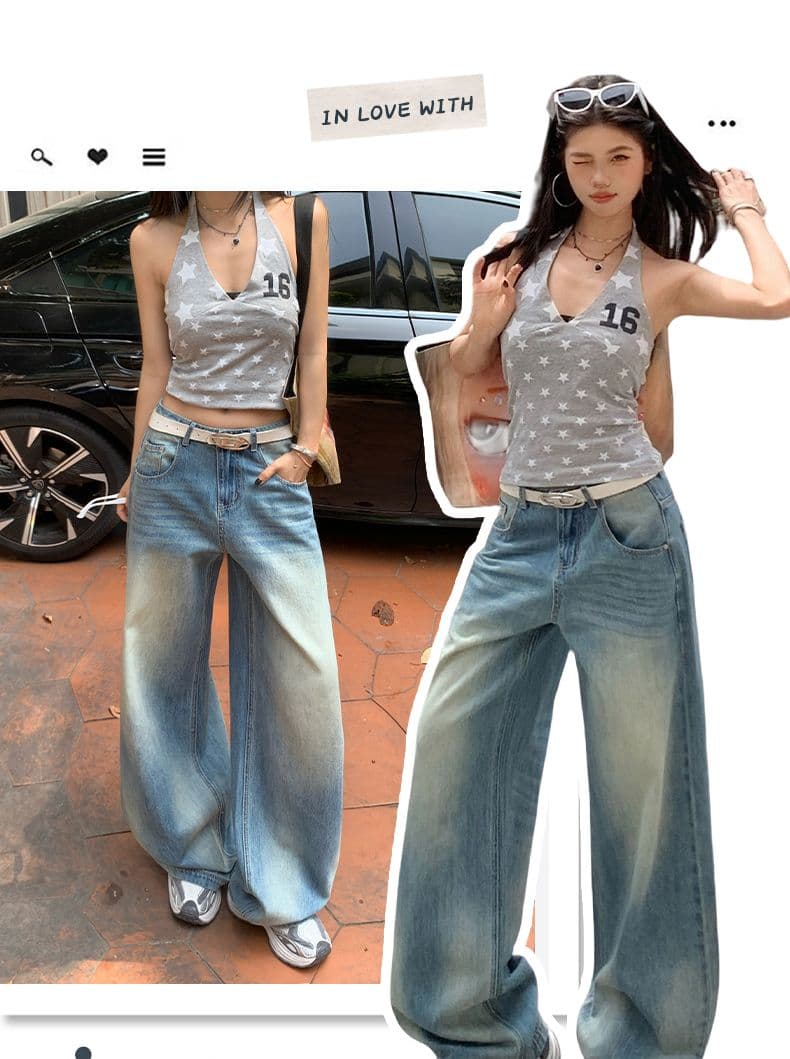 블루스 켄팅 도루 피하다. 부드러운 데님 고차 워싱 연삭 흰 머리카락 반드시 넓은 다리 청바지 상세 이미지 1