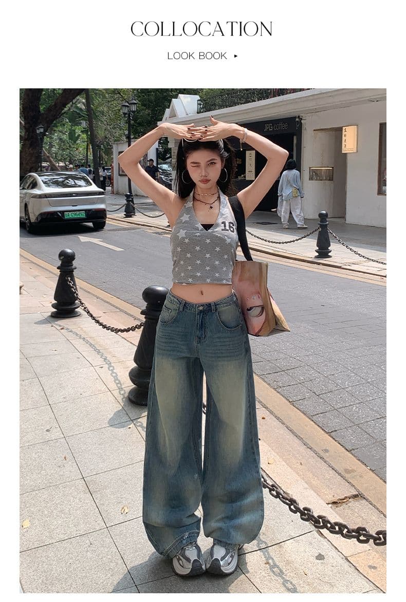 블루스 켄팅 도루 피하다. 부드러운 데님 고차 워싱 연삭 흰 머리카락 반드시 넓은 다리 청바지 상세 이미지 4