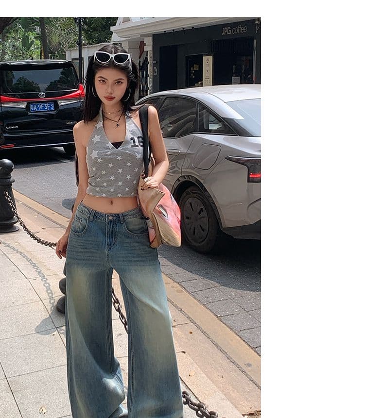 블루스 켄팅 도루 피하다. 부드러운 데님 고차 워싱 연삭 흰 머리카락 반드시 넓은 다리 청바지 상세 이미지 9