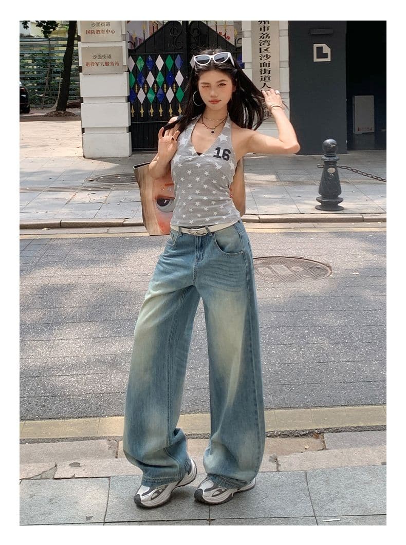블루스 켄팅 도루 피하다. 부드러운 데님 고차 워싱 연삭 흰 머리카락 반드시 넓은 다리 청바지 상세 이미지 11