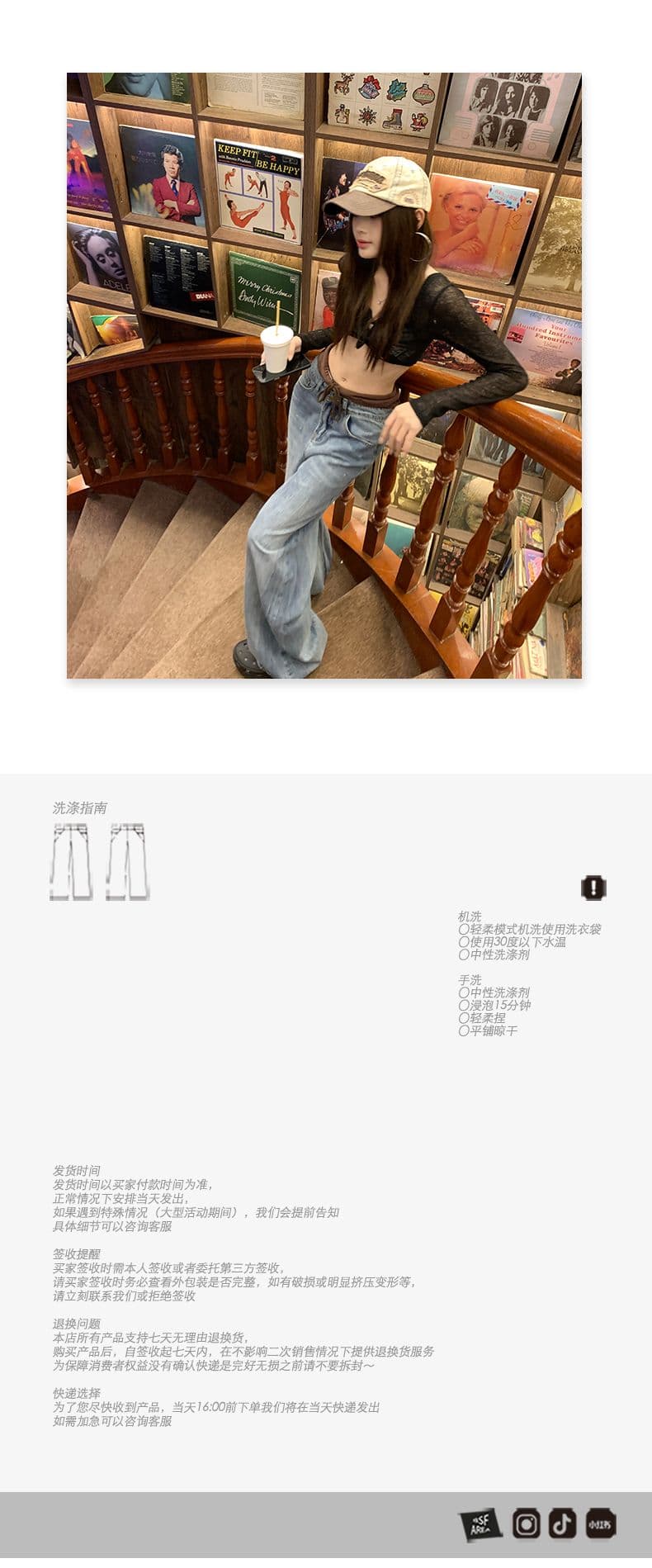 치앙마이 일상 여름 거리 느슨함 센스 질감 찢어진 부분 루즈핏 슬림해 보이는 캐주얼 다용도 데님 상세 이미지 7