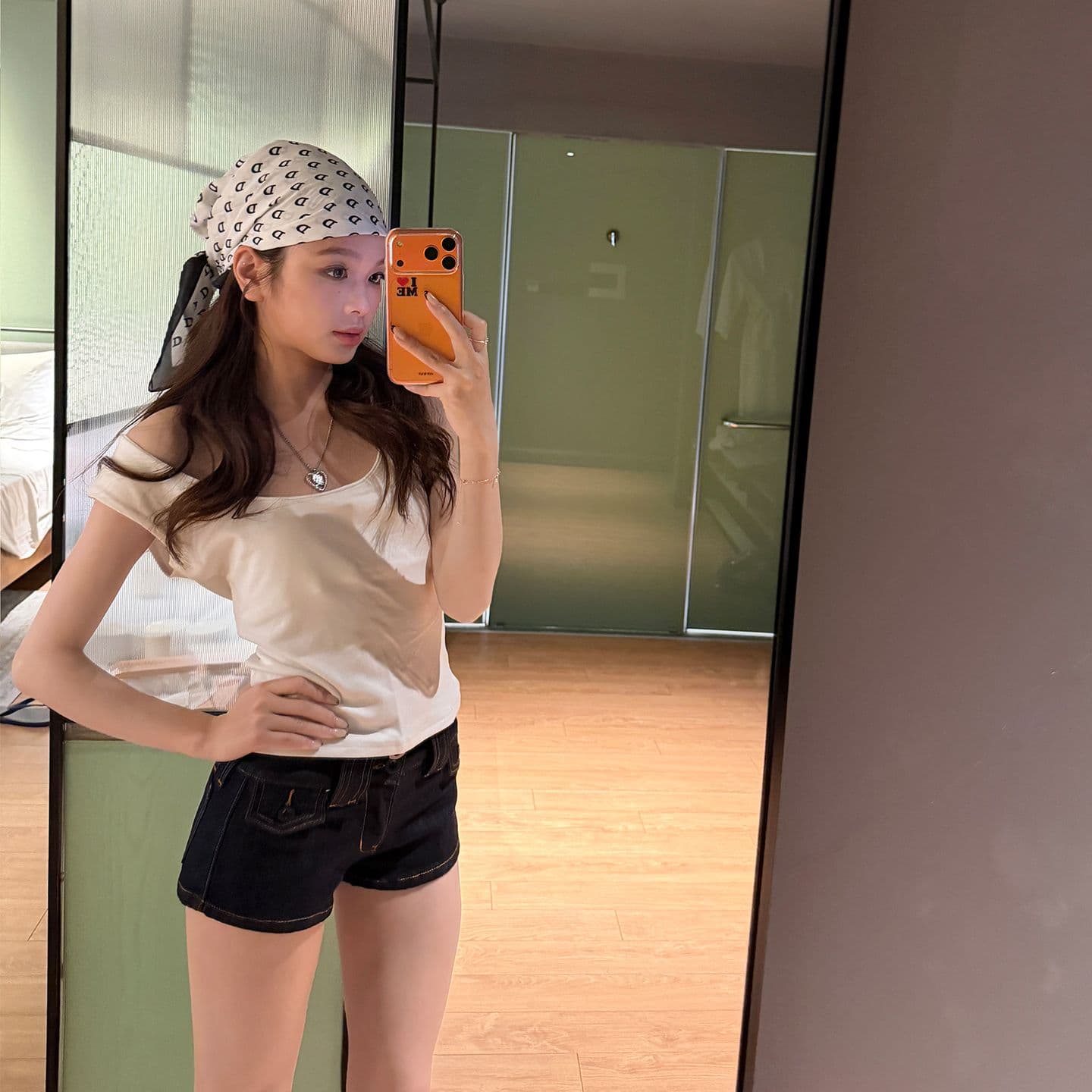 소녀 레트로 센스 무거운 작업 패치워크 한 여성 레저 리프트 색상 다용도 데님 핫 바지 싱글 제품 이미지 4