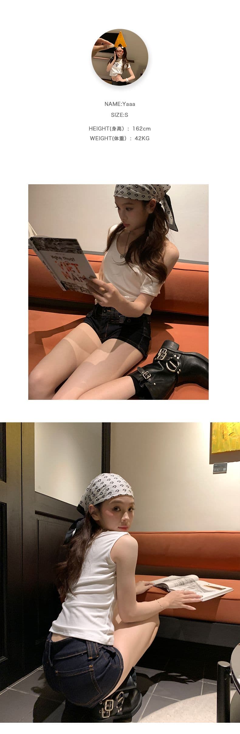 소녀 레트로 센스 무거운 작업 패치워크 한 여성 레저 리프트 색상 다용도 데님 핫 바지 싱글 제품 상세 이미지 4