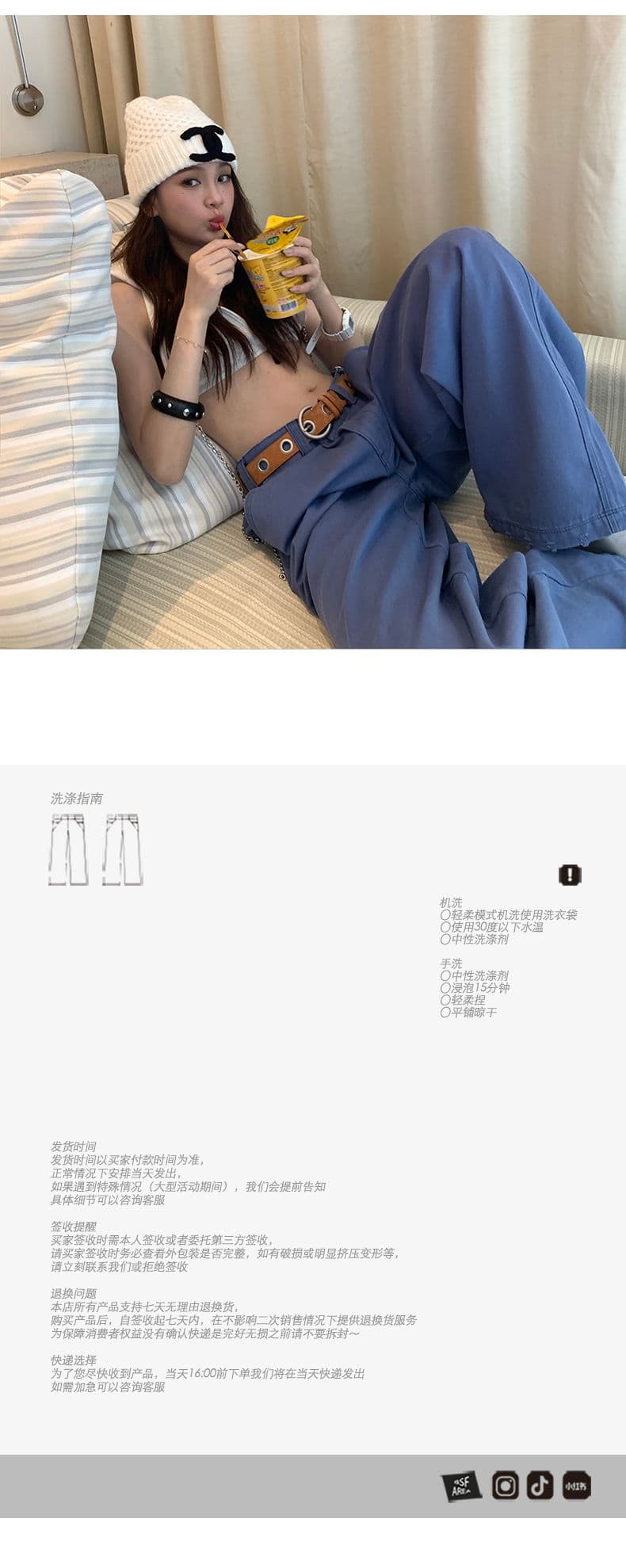 품격 법 블루 느슨함 질감 워크웨어 펌프 로프 슬림해 보이는 패션 싱글 제품 다용도 청바지 상세 이미지 7