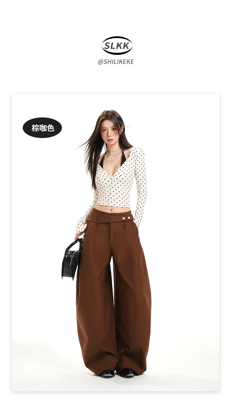가을 그리고 새로운 오래된 돈 바람 느긋한 센스 하이웨이스트 루즈핏 모통이 칼 캐주얼 바지 여성 상세 이미지 8