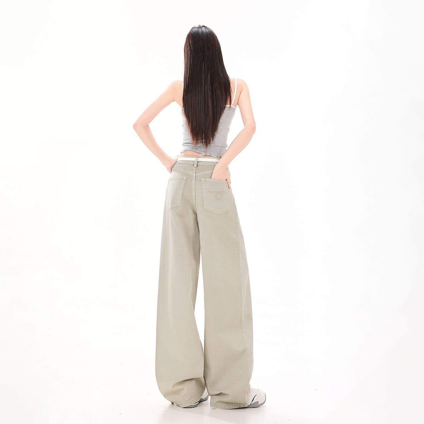 청바지 여성 루즈핏 넓은 다리 주름 아메리칸 레트로 순면 이미지 4