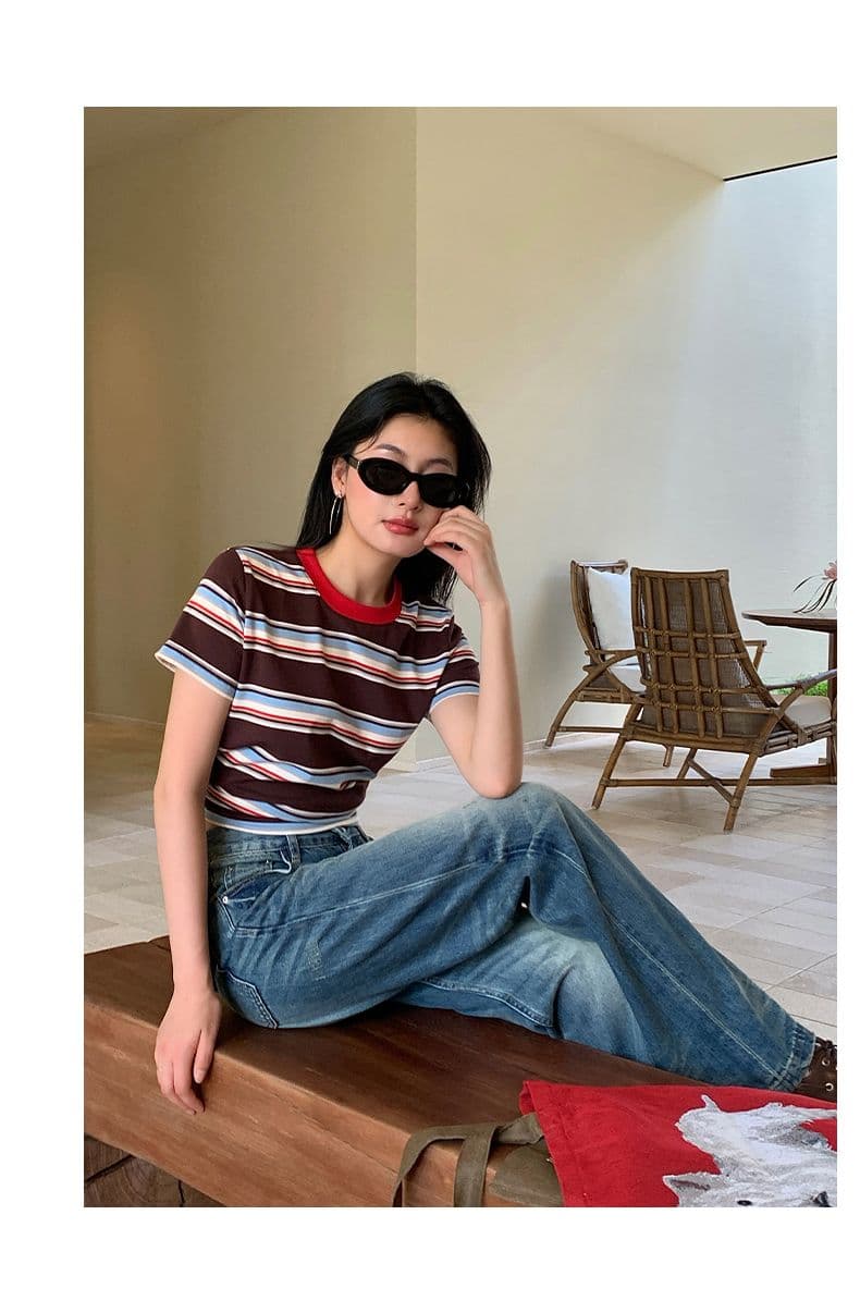 푸켓 26 년 여름 새로운 아메리칸 레트로 무거운 작업 찢어진 로우 웨이스트 슬림해 보이는 루즈핏 나팔 청바지 여성 상세 이미지 9