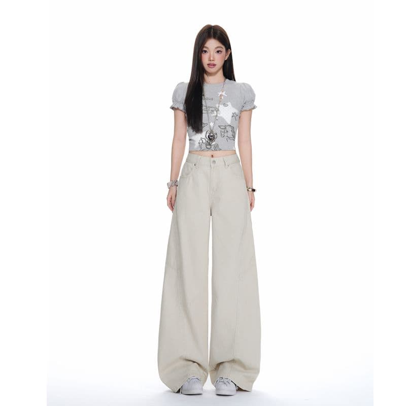 베이지 색 워크웨어 팬츠 순수한 면 바지 여성 스트레이트 루즈핏 해체 디자인 캐주얼 와이드 레그 팬츠 이미지 5