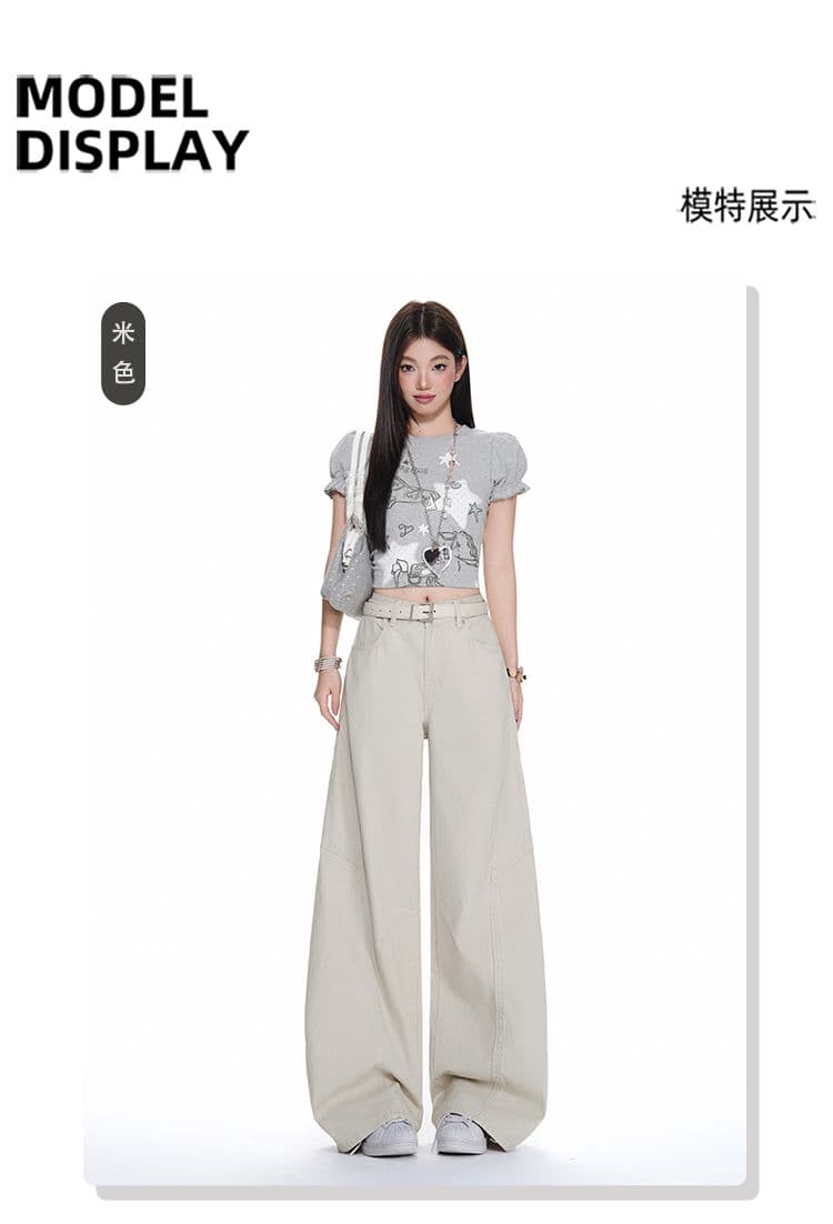 베이지 색 워크웨어 팬츠 순수한 면 바지 여성 스트레이트 루즈핏 해체 디자인 캐주얼 와이드 레그 팬츠 상세 이미지 5