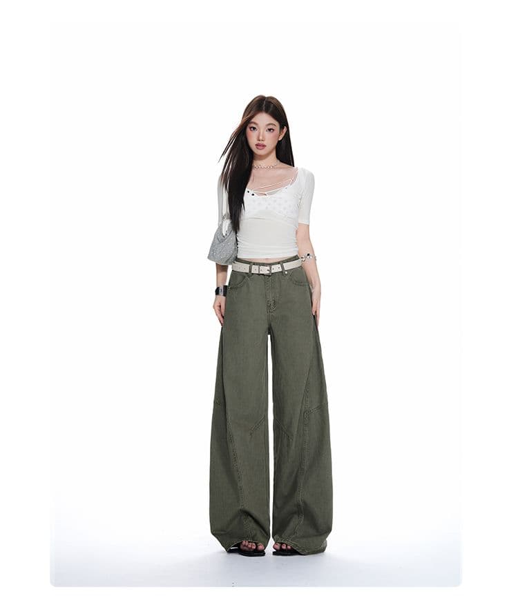 베이지 색 워크웨어 팬츠 순수한 면 바지 여성 스트레이트 루즈핏 해체 디자인 캐주얼 와이드 레그 팬츠 상세 이미지 13
