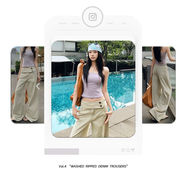 아메리칸 레트로 더블 버클 허리 머리 표지 넓적 다리 캐주얼 루즈핏 넓은 다리 청바지 여성 상세 이미지 2