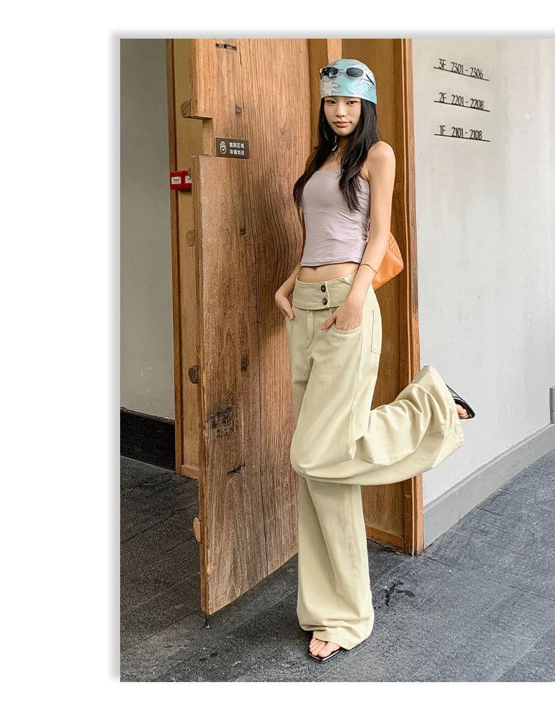 아메리칸 레트로 더블 버클 허리 머리 표지 넓적 다리 캐주얼 루즈핏 넓은 다리 청바지 여성 상세 이미지 9