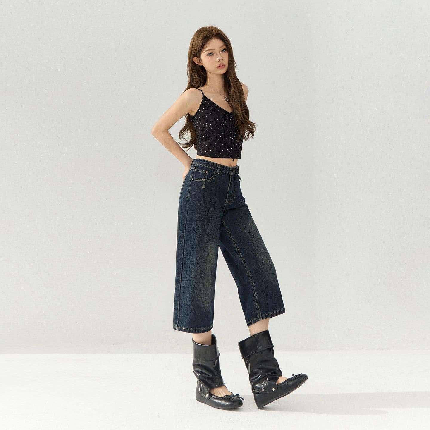 아메리칸 레트로 로우 웨이스트 핫걸 스트레이트 팬츠 다용도 7부 바지 봄 여름 슬림해 보이는 청바지 여성 이미지 4
