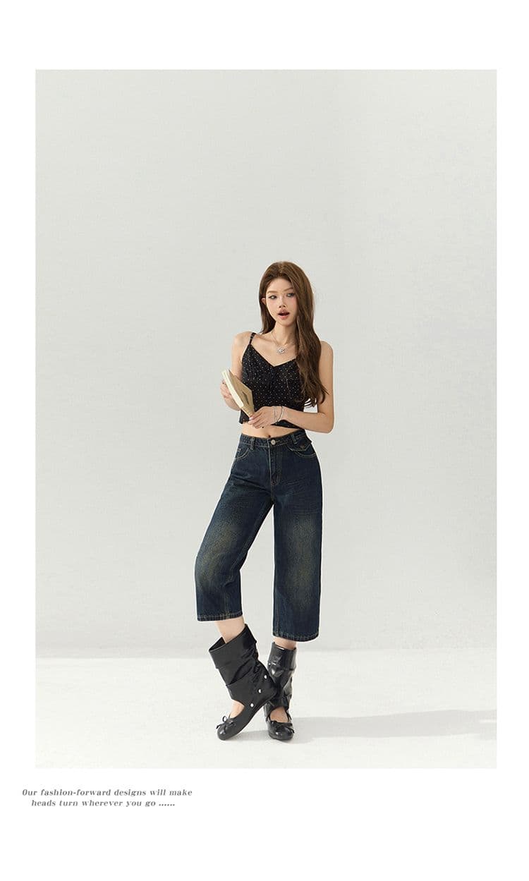 아메리칸 레트로 로우 웨이스트 핫걸 스트레이트 팬츠 다용도 7부 바지 봄 여름 슬림해 보이는 청바지 여성 상세 이미지 18