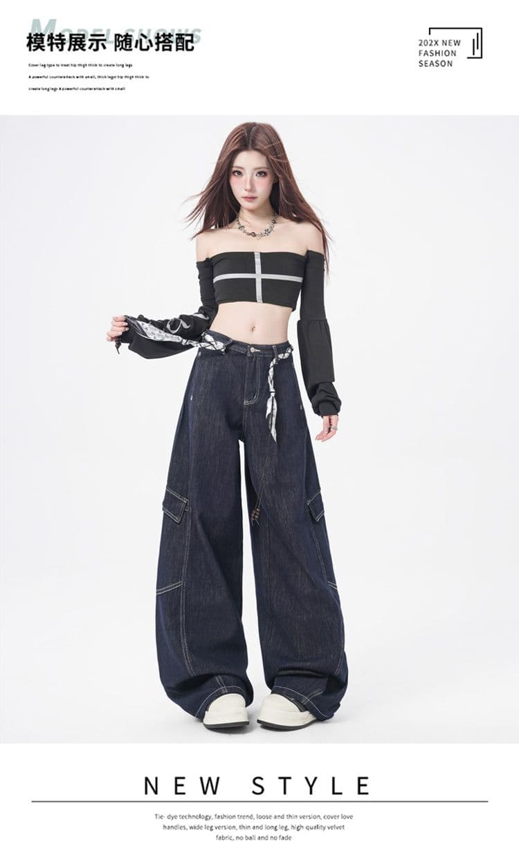 2026 가을 의상 새로운 모통이 칼 바지 워크웨어 와이드 레그 팬츠 여성 의류 단 닝 떨어지지 않음 색상 청바지 여성 상세 이미지 15
